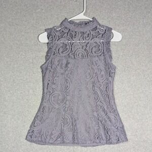 Heart & Soul Lace Top Juniors Large Purple Mock Neck Sleeveless Ruffle Lined